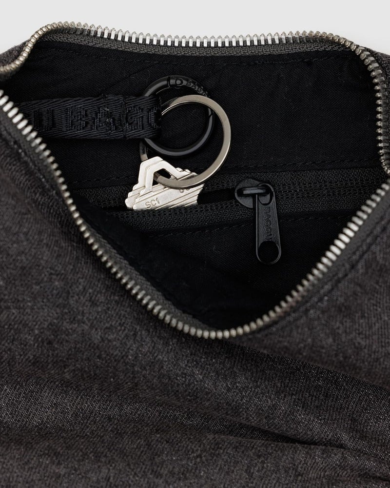 BAGGU Small Denim Crescent Bag - Washed Black Denim - Image 2